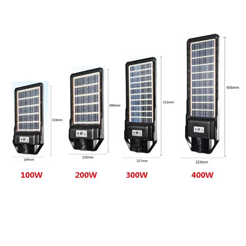 Solar street light 100W 200W 300W 400W integrated Double-sided monocrystalline Solar panel motion sensor IP69K waterproof ultra-thin