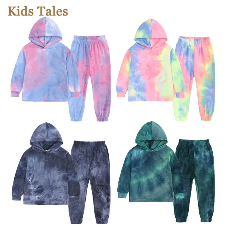 Ensembles de vêtements Enfants Tie Dye Imprimé Vêtements Ensemble Enfant Filles Garçons Sweat À Capuche Pantalon Long Enfants Vêtements Survêtement Costume Printemps Automne 231005