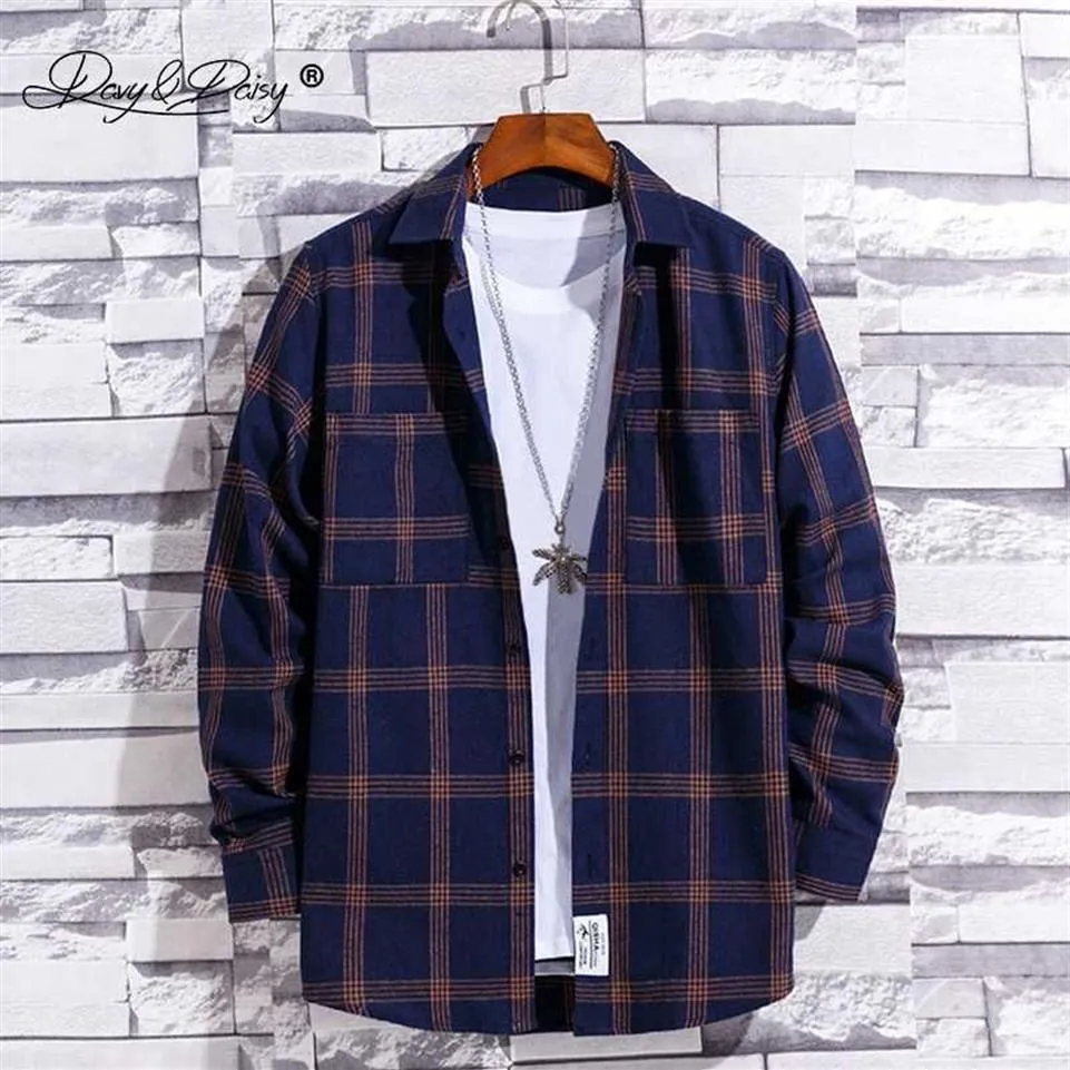 Nya män Spring Autumn Casual Long Sleeve Shirts Flanell Plaid Cotton Shirt Plus Size Streetwear Jacket Male Brand Shirt MS002288X