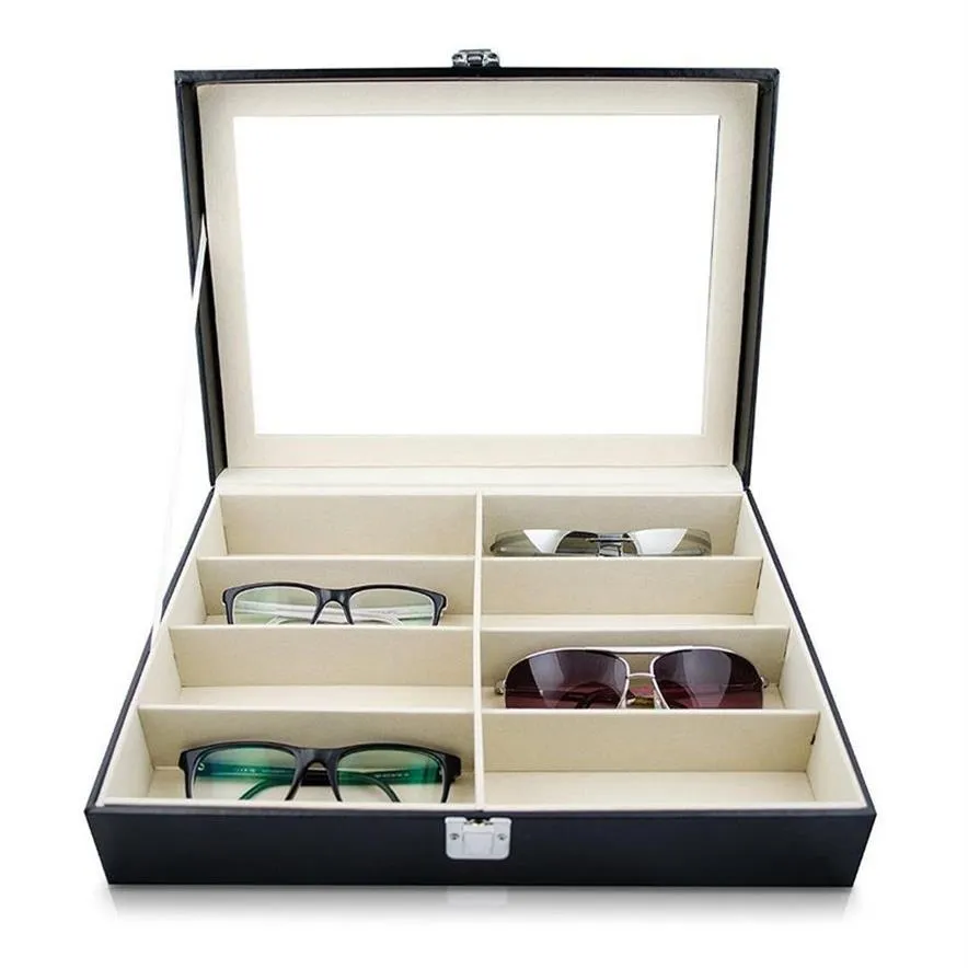 Boîte de rangement de lunettes de soleil, avec fenêtre, présentoir de lunettes en simili cuir, organisateur de rangement, collecteur 8 Slot284v