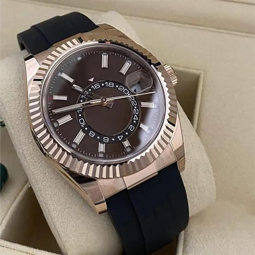 Роскошные мужские часы с коричневым циферблатом и корпусом из розового золота, высококачественное сапфировое стекло, удобный черный каучуковый ремешок, автоматический Mecha263I
