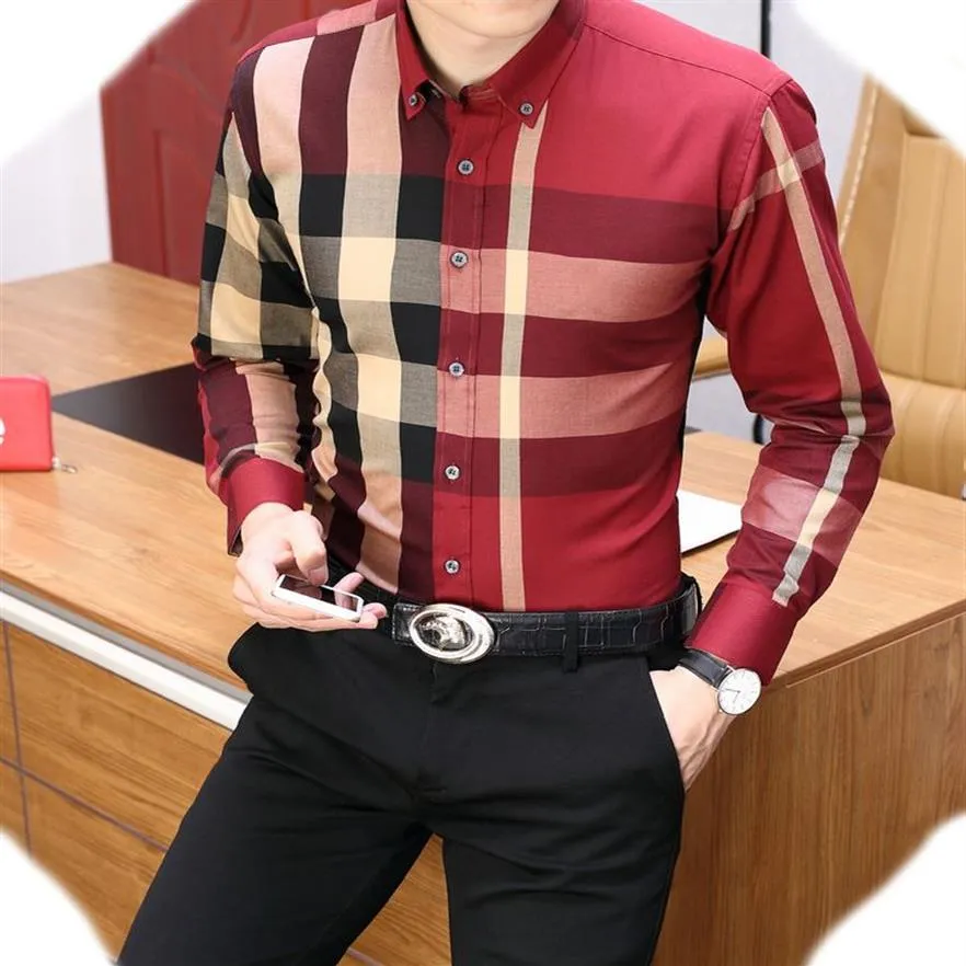 Mens Dress Apparel Designer Casual Slim Fit Long Sleeve Business Shirt Male Print Autumn Cotton Cotton Derts Men Men Brand #02271f