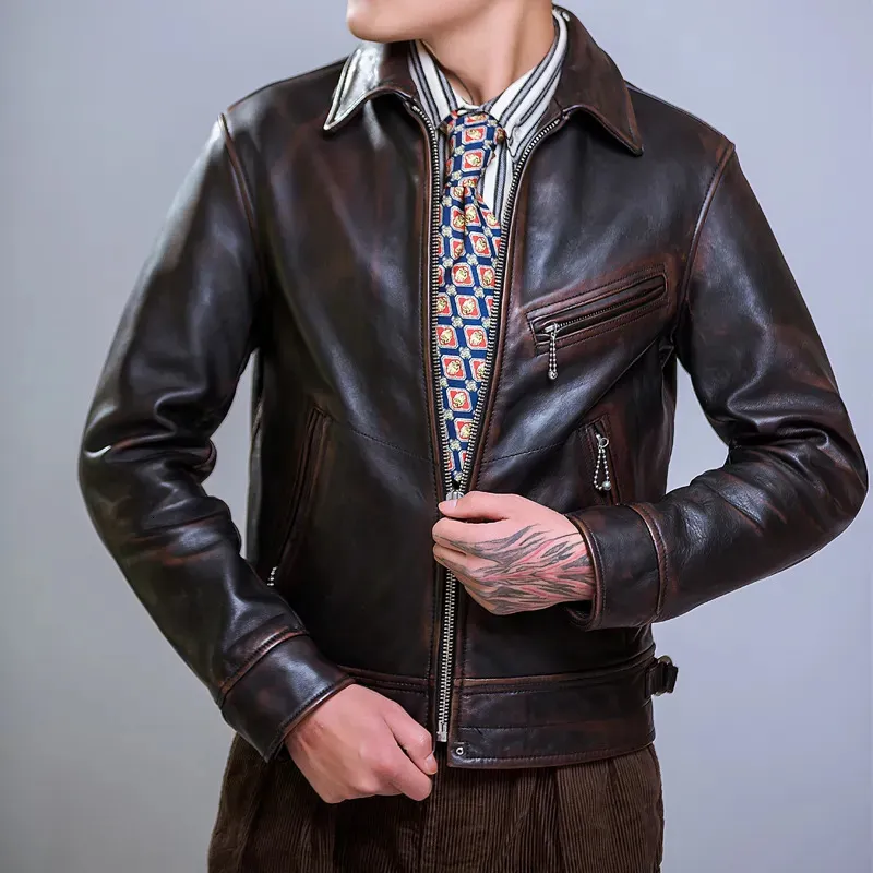 Faux Leather Jacket Mens Classic Rider: Heavy Soft Thick Tea Faux Leather Jacket Mens Classic Rider: Heavy Soft Thick Tea