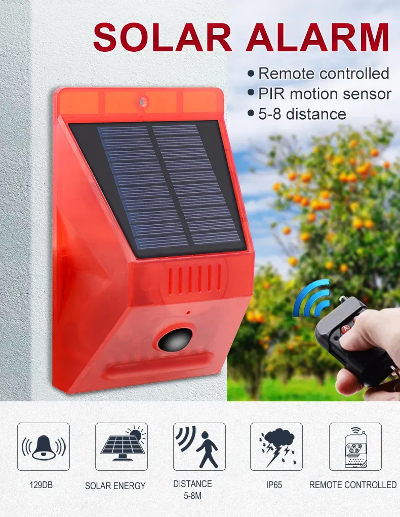 Square Solar Warning Lights 4 lighting Modes Solar Sound And Light 8 LED Alarm Light Remote control for Village Ranch Villa