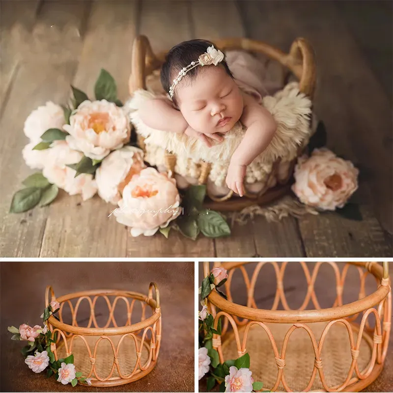 Newborn Photography Pros Baby Posing Props Photo Basket Infantil Shoot Container Weaving Basket Baby Shooting Accessories