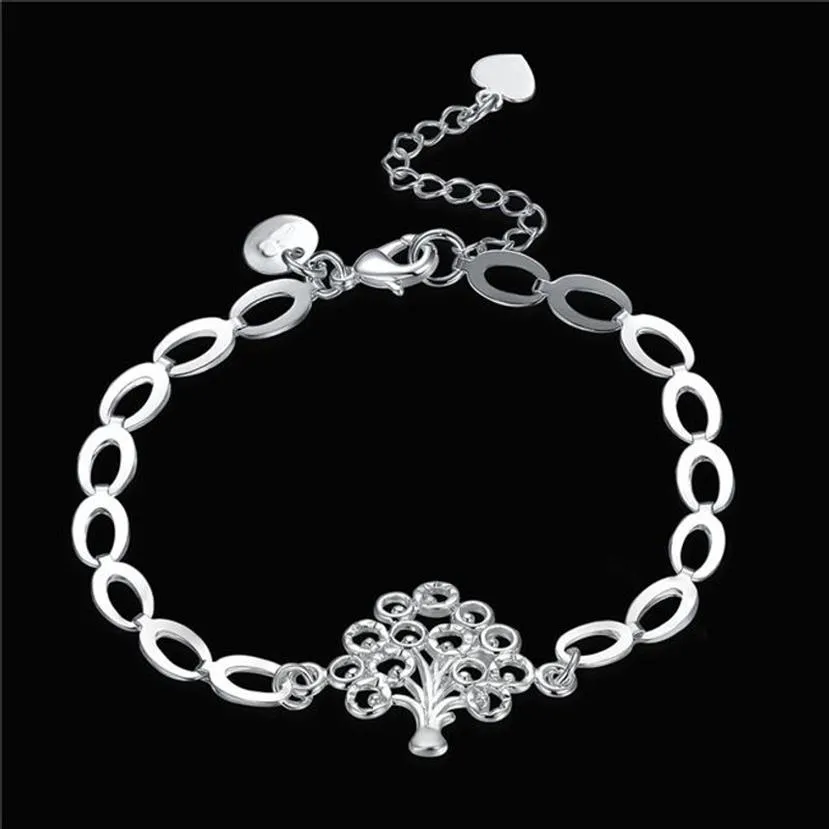 Women's Sterling Silver Plated Tree of life pendant Charm Bracelet GSSB574 fashion 925 silver plate jewelry bracelets244n