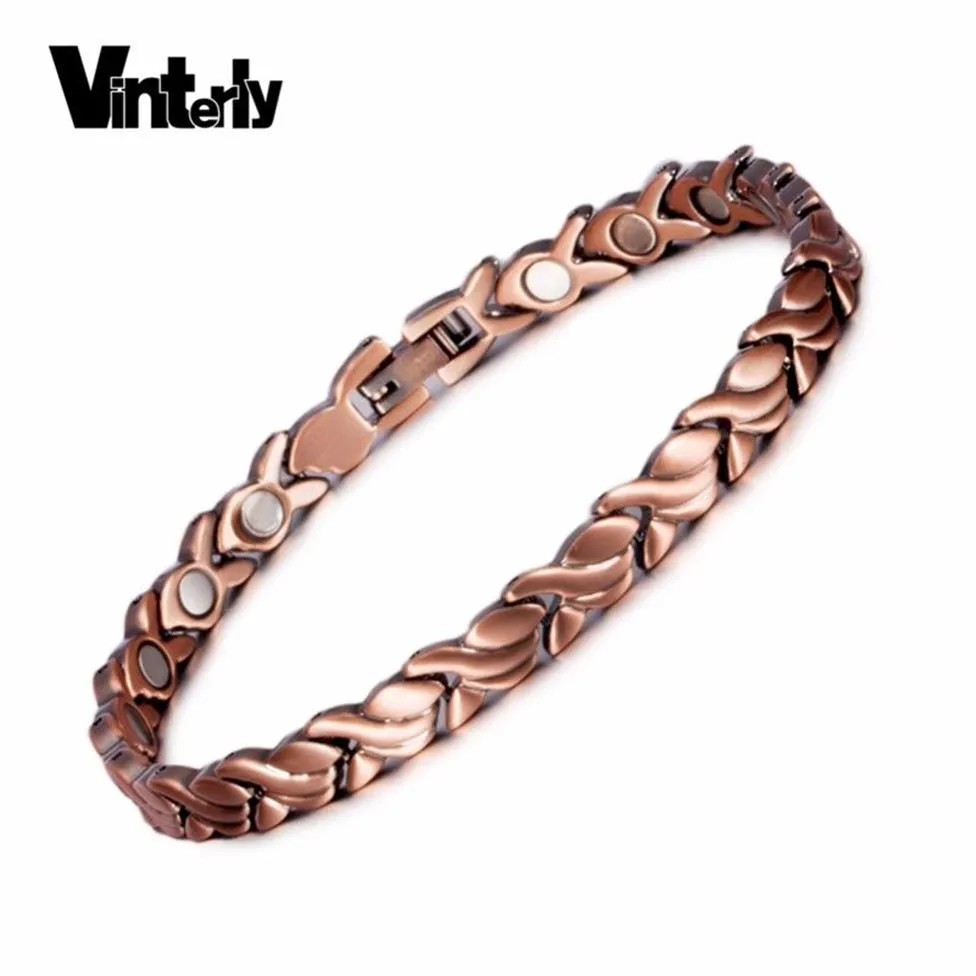 Vinterly Bracelets pour femme en cuivre pur chaîne Vintage santé énergie Bracelets magnétiques Bracelets pour l'arthrite femmes bijoux 2378