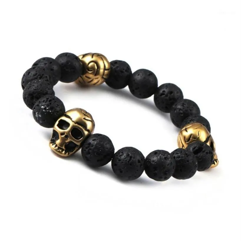 Charm Bracelets Fashion Northskull Stainless Steel Skull Bracelet For Women Natural Lava Stone Beads And Tiger Eye Men1234E