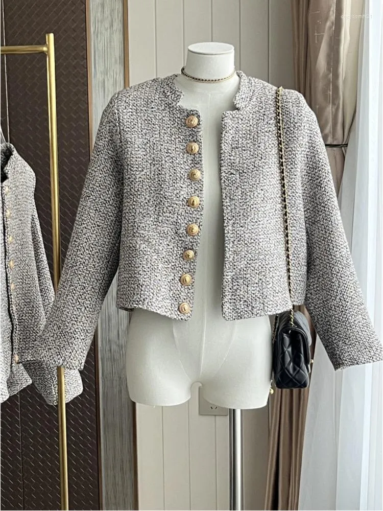 Giacche da donna Inizio autunno Tendenza femminile Senza sforzo Chic Cappotto corto a maniche lunghe Giacca francese di lusso leggero Colletto superiore in piedi