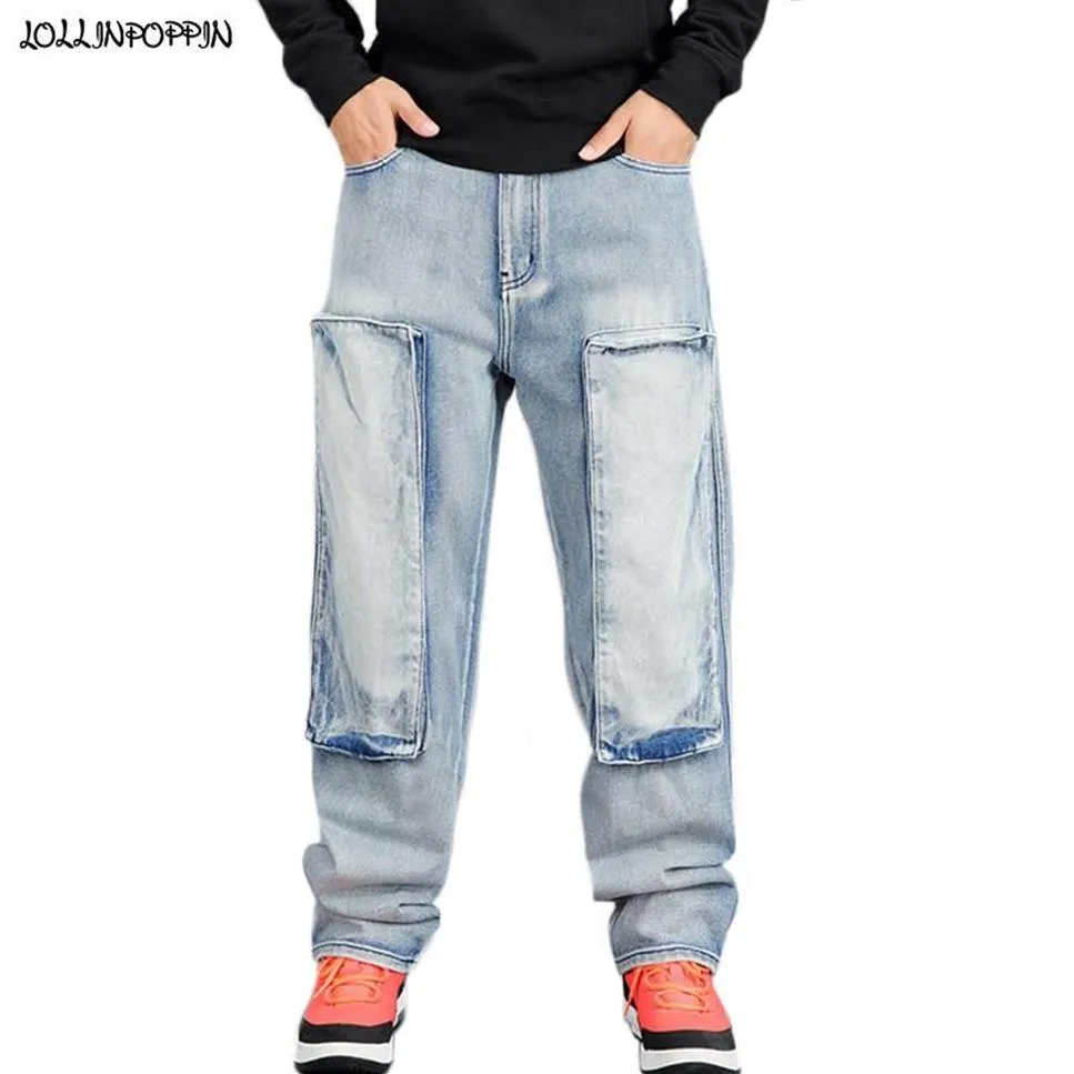 Jeans pour hommes Hip Hop Rétro Hommes Bleu Clair Jambe Large 2021 Skateboarder Porter Lavé Lâche Denim Pantalon Plus Taille Streetwear2855