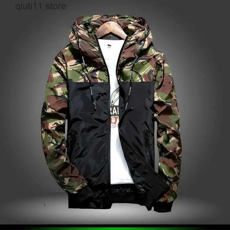 Men's Jackets Men's Casual Hooded Bomber Jacket Wind Breaker Spring Autumn Thin Camouflage Hoodies Men Outdoor Youth Fashion Men Top T231005