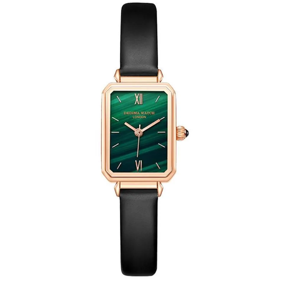 Orologi da polso Orologio da donna impermeabile alla moda Temperamento semplice Quadrante con texture in malachite Rosso netto Stesso stile Quadrato Piccolo Verde303k