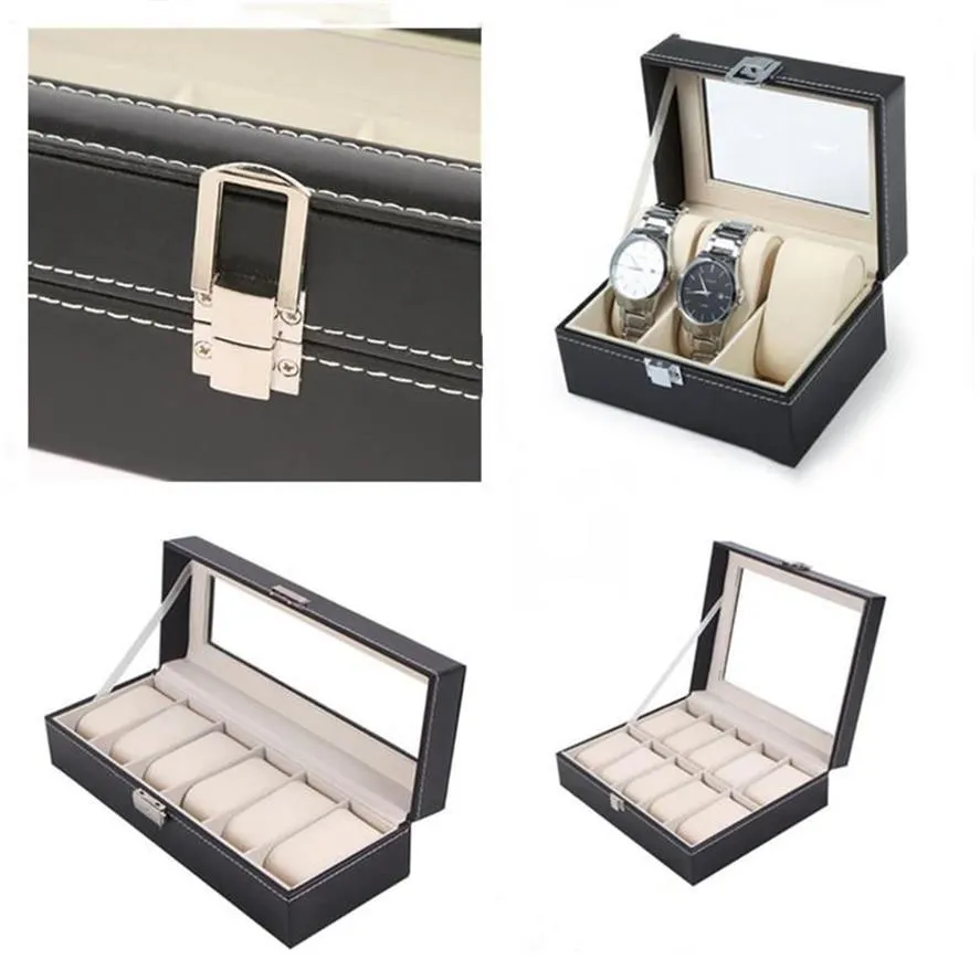 Scatole per orologi Custodie 1 2 3 5 6 10 12 Griglie Custodia in pelle PU Custodia Organizer per orologi al quarzo Display per gioielli con serratura Gift271R