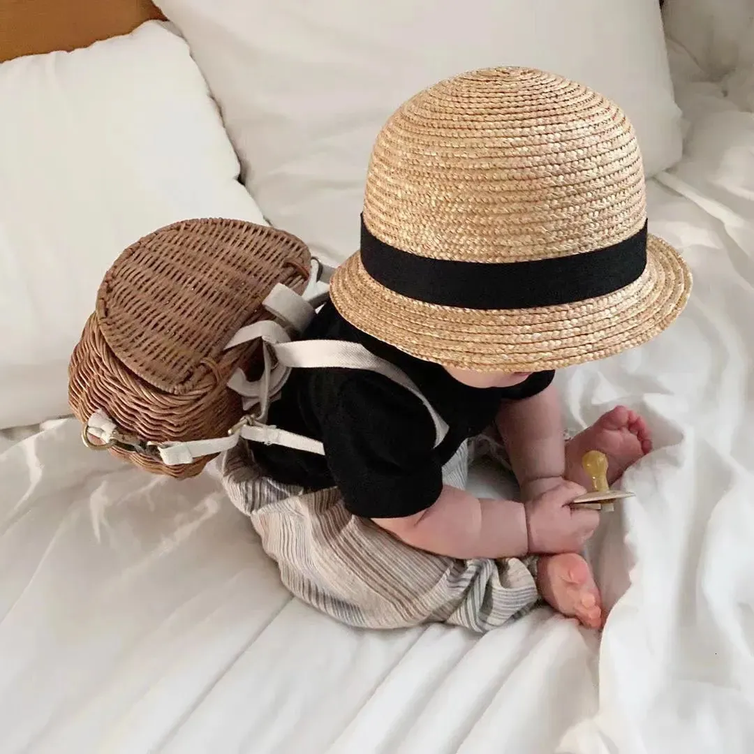 Шапки, модная соломенная шляпа 2023 года, панама для новорожденных, летняя солнцезащитная кепка для мальчиков и девочек, детское ведро для пляжа, 1 шт. 231008