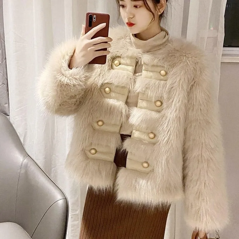 Womens Fur Faux Luxury Elegant Coat Winter Thick Warm Furry Jacket Designer Fashion Ladies 230928