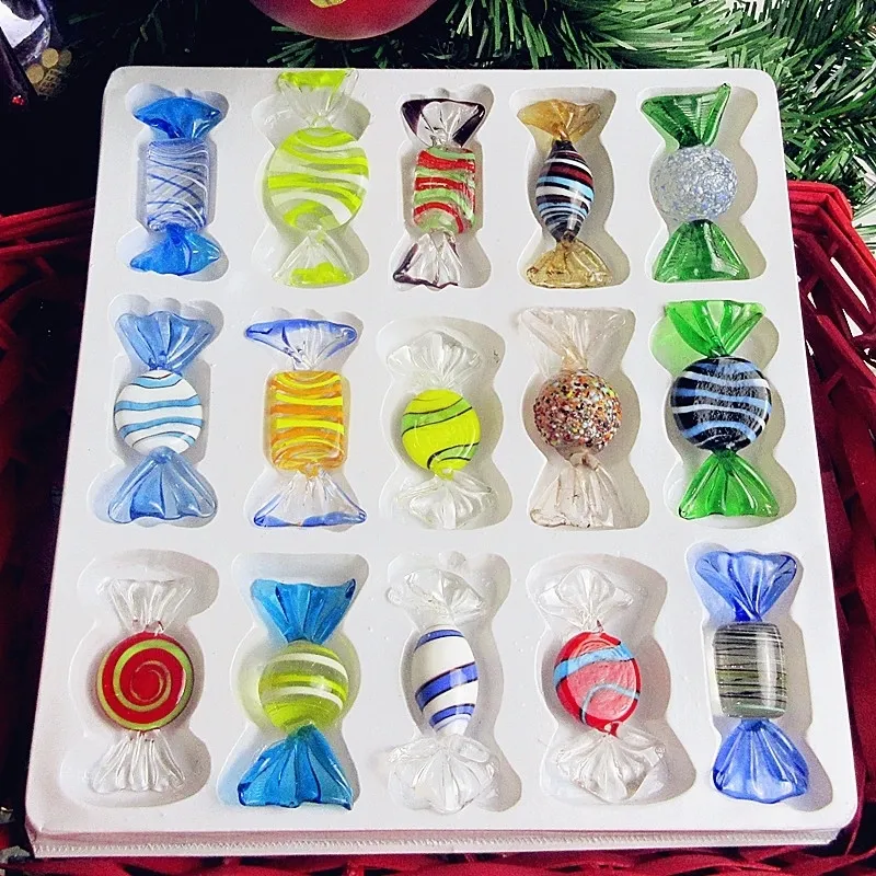 Decorative Objects Figurines Stunning MURANO Glass Candy Wrapped 15 Pcs Pop Art Striped Each Different Table Decor Home Favors Party 230928