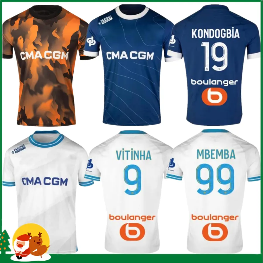 23 24 voetbalshirts 2023 2024 Marseilles Maillot Foot Cuisance Guendouzi Ndiaye Clauss Aubameyang voetbal shirts Mannen Kids Veretout onder Nuno Harit