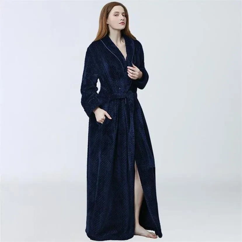 Women's Sleepwear Fluffy Bathrobe Fleece Autumn Winter Thick Flannel Ladies Dressing Gown Long Sleeve Kimono Terry Robes For 208r