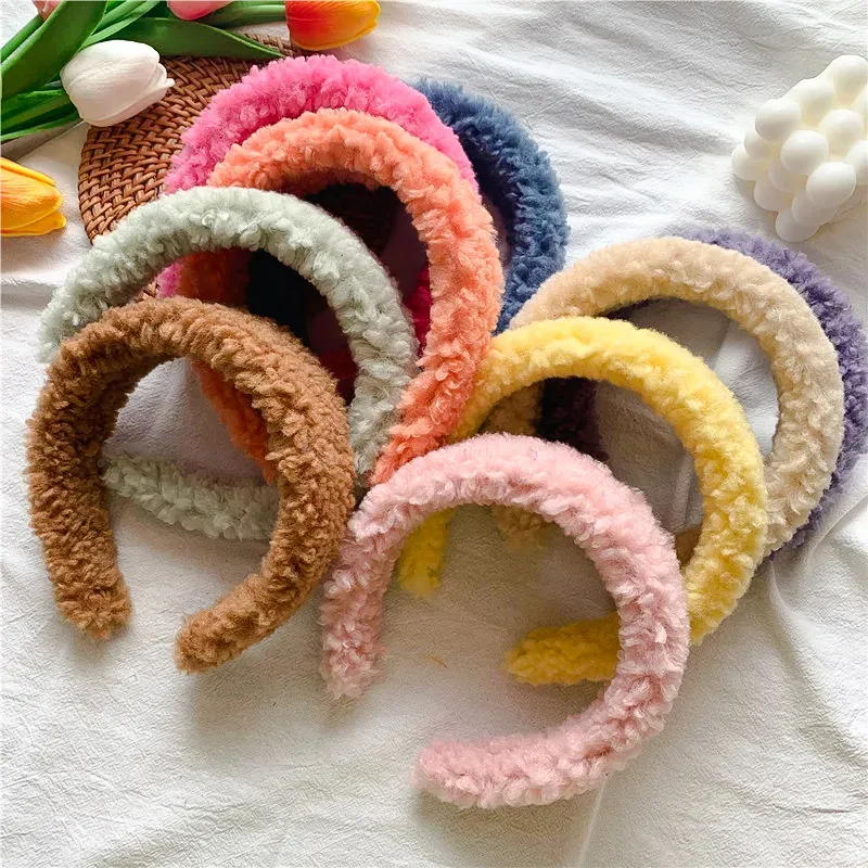 Mode Warme Lamswol Haarbanden Effen Kleur Hoofdband Vrouwen Dikke Pluizig Haar Hoepel Koreaanse Winter Meisjes Haaraccessoires