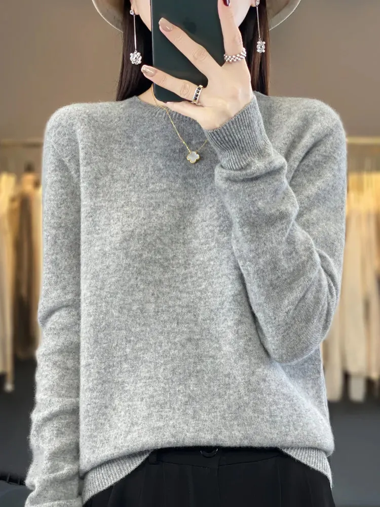 Women's Sweaters Autumn Winter Grace Comfort Oneck Sweater 100% Merino Wool Clothing Pullover Soft Knitwear Top 231005