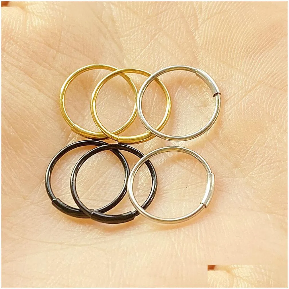 1 pc 8/10 / 12mm steel nose rings hoop cartilage septum piercing tragus ear clip hoop rings lip helix ear nose piercings jewelry clip