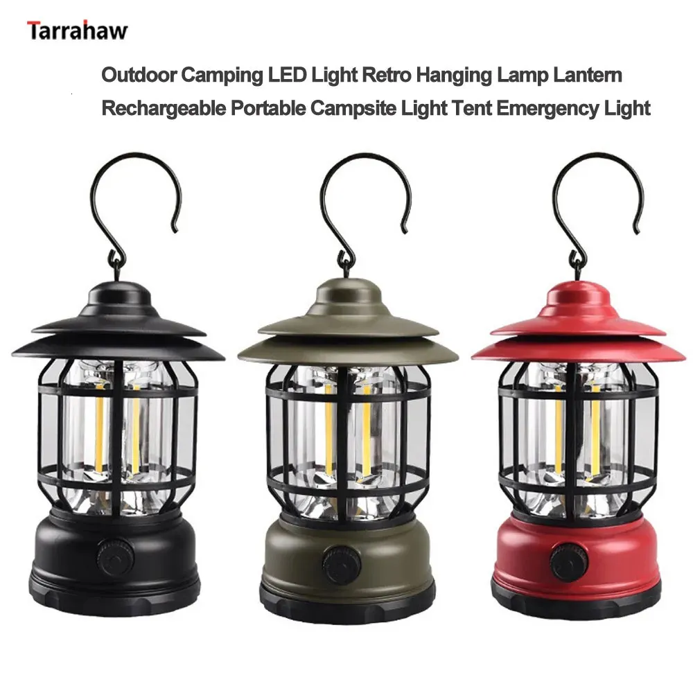 Portable Lanterns Outdoor Camping LED Light Retro Hanging Lamp Lantern Rechargeble Camping Tent Emergency 231005