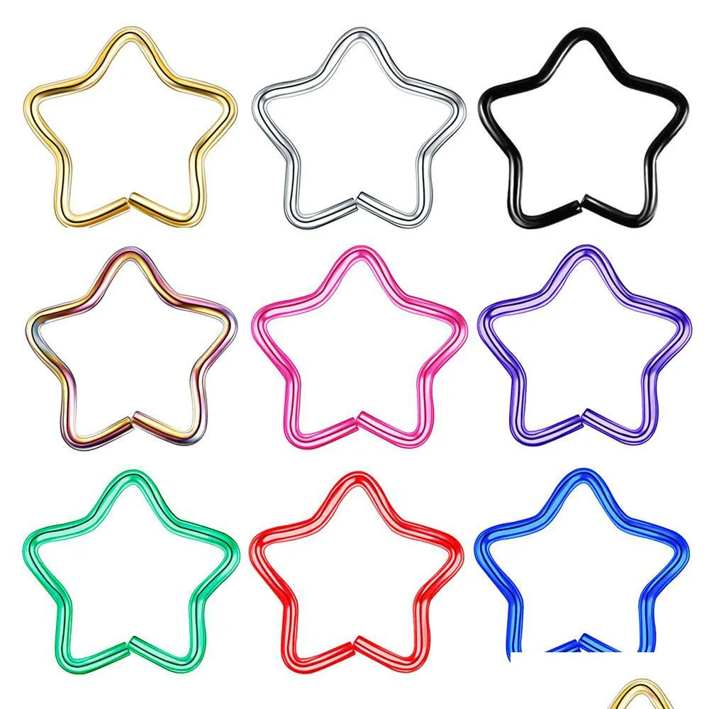 Anneaux de nez Studs 10pcs / Set Star Anneaux de nez en acier inoxydable Faux Piercing Tragus Oreille Cartilage Boucles d'oreilles Bijoux de corps Femmes Hommes Drop D Dhqkr