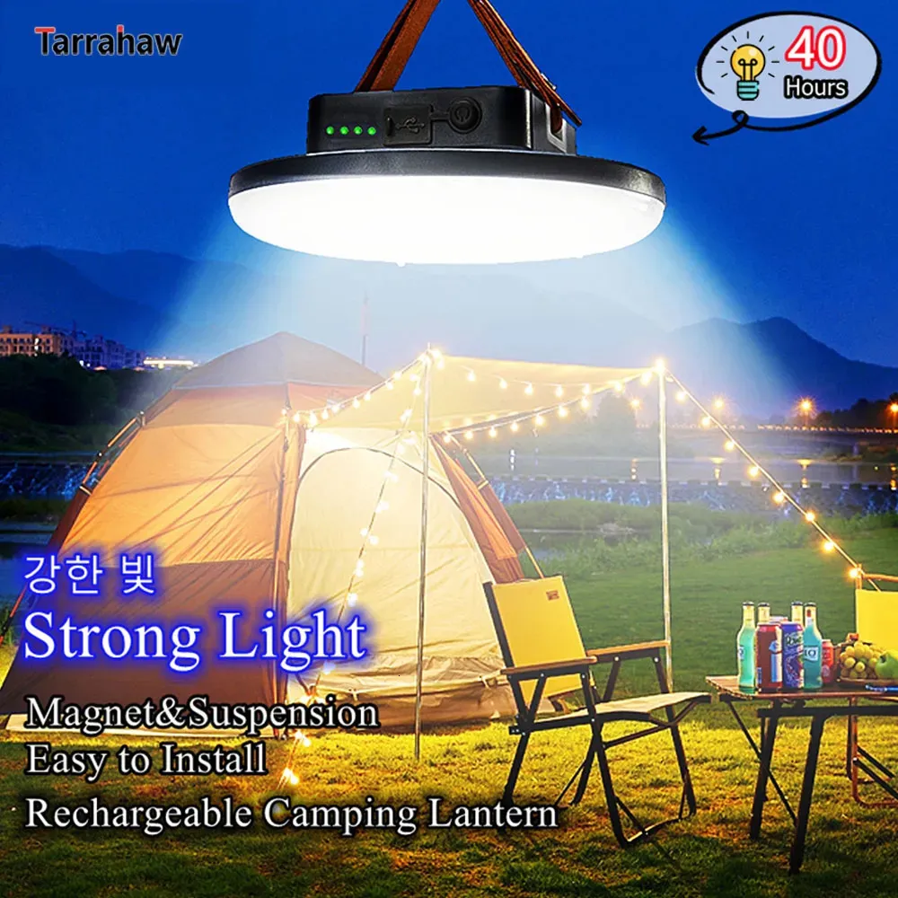 Portabla lyktor med hög effekt laddningsbar LED -campinglykta med magnet Strong Light Zoom ficklampor Tältlampor Arbeta Ljus 231005