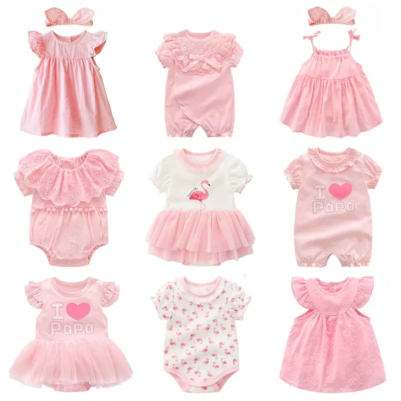 Macacão nascido bebê menina roupas vestidos verão rosa princesa meninas conjuntos de roupas para festa de aniversário 0 3 meses fille 230928