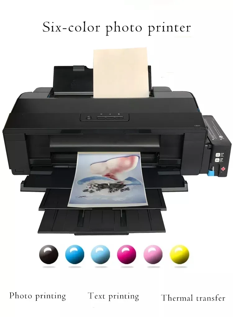 Hot koop NIET GEMODIFICEERDE Sublimatie Printer 6 Kleuren T-shirt Drukmachine A3 A4 Model Desktop Inkjet Printer voor EPSON L1800