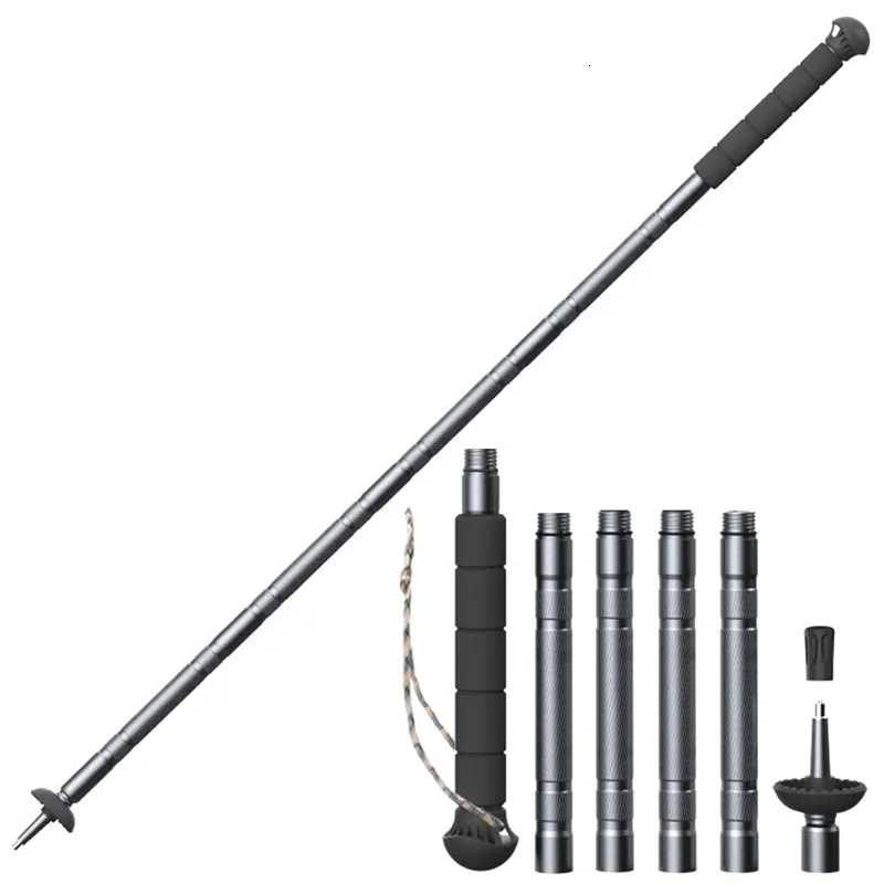 Trekking Poles Camping Ultralight Justerbar vandringsrotting Multifunktionell aluminium Walking Sticks Folding Defense Baton 231005