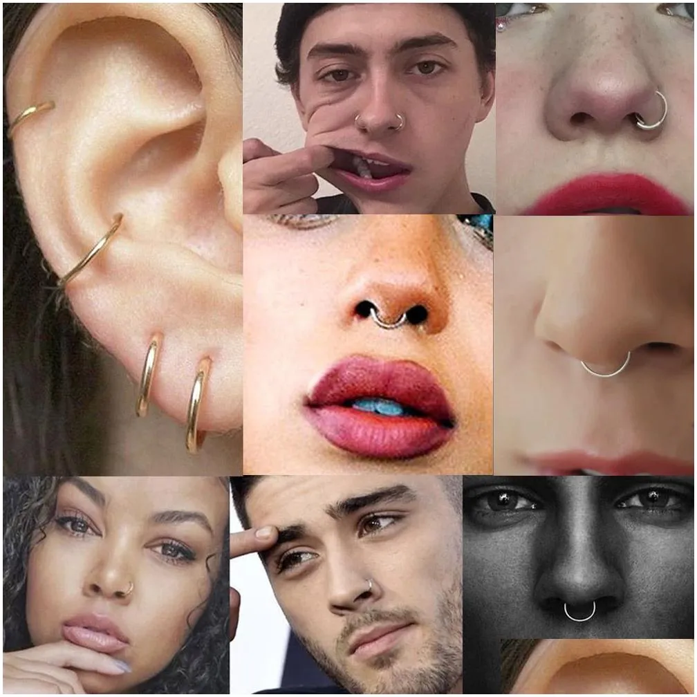 1 pc 8/10 / 12mm steel nose rings hoop cartilage septum piercing tragus ear clip hoop rings lip helix ear nose piercings jewelry clip