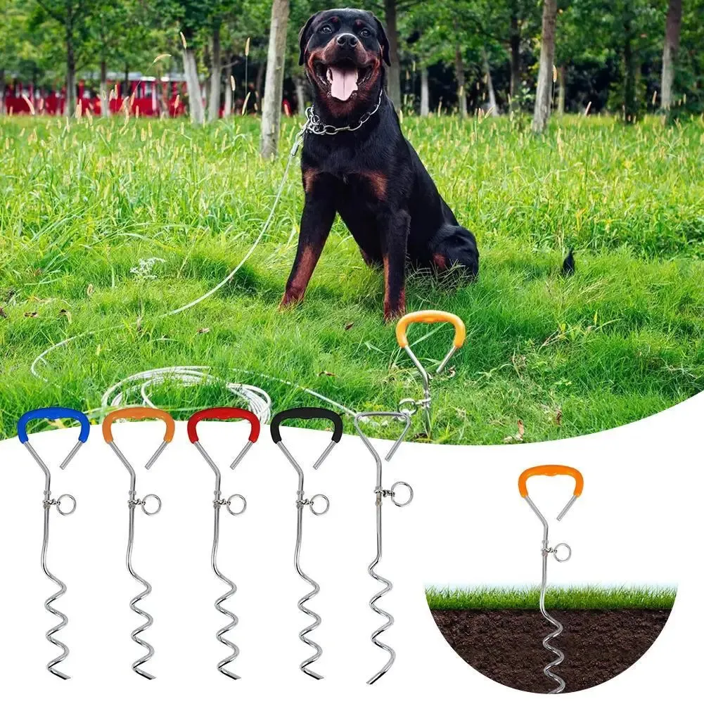 Dog Bowls Feeders Holding Stakes Heavy Duty Spiral Ground Spike Backyard Play Puppy Stake Bekväm utomhus 230928