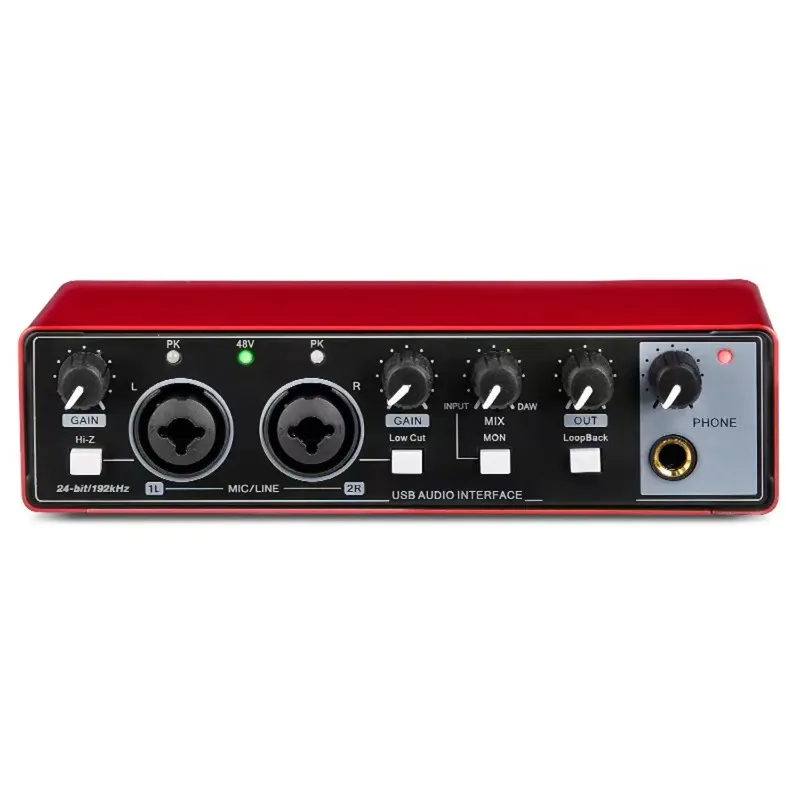 Ljudgränssnitt för inspelning Portable Professional Sound Card med Loopback Monitor 48V Phantom för ljudutrustning Gitarr Ny