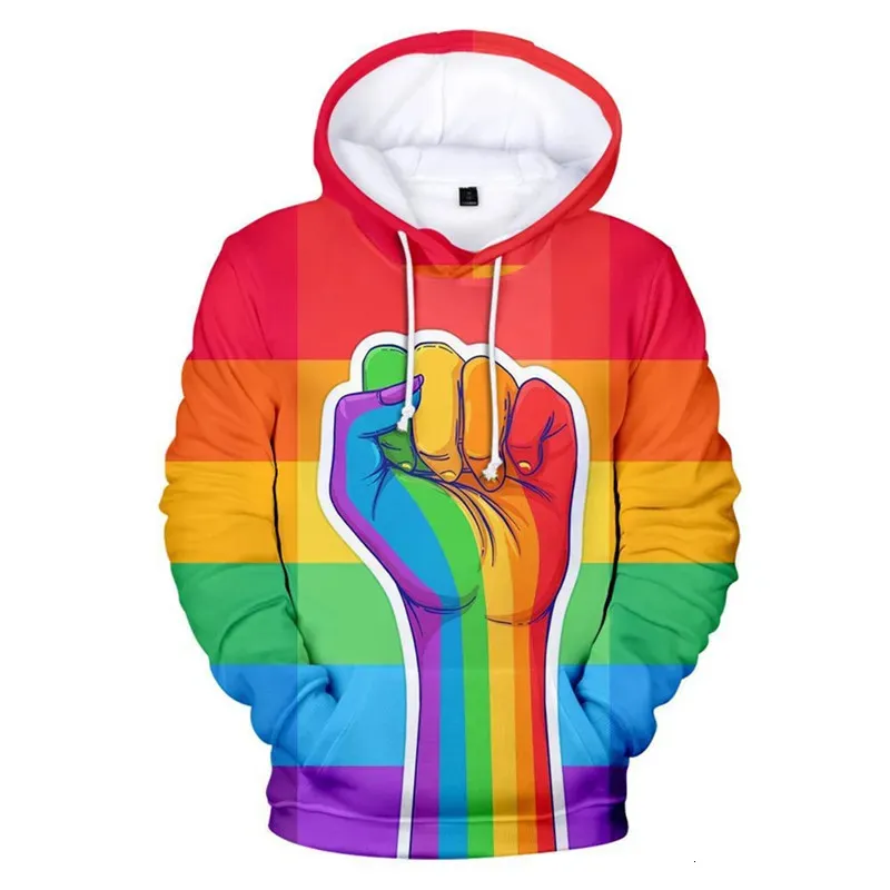 Kurtki mężczyzn ręka i bluza z kapturem LGBT 3D geja Love Rainbow Flag Pullover Boys Onyterwear 2023 231005