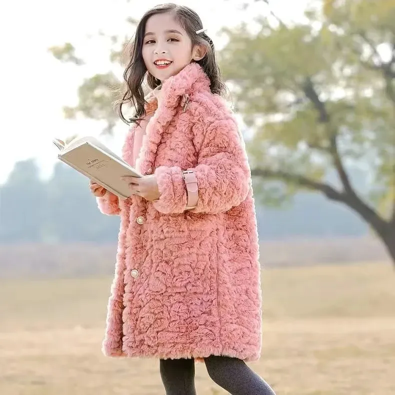 Manteau b b fille veste d hiver fausse fourrure paisse enfant en bas ge adolescent chaud laine longue perle v tements d ext rieur v tements de