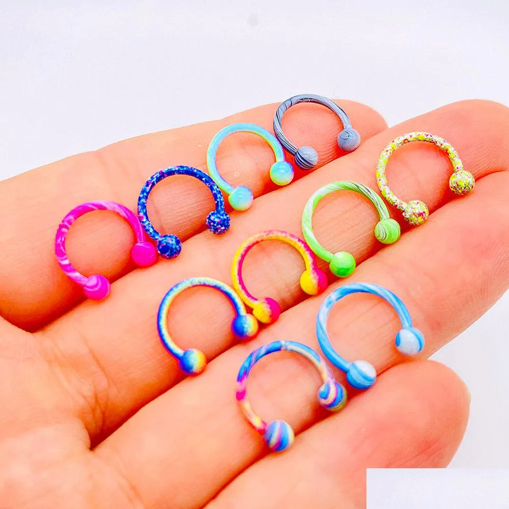 Näsringar studs mode mixd färg 8mm rostfritt stål näsa ringar läpp nagel kroppsklipp båge kvinnor septum piercing smycken fest present dh2kd