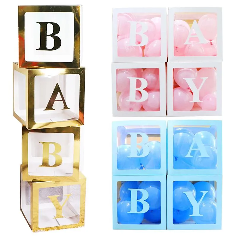 Transparent Balloon Box Baby Shower Decoration Boy Girl 1st Birthday Party Decorations Kids Wedding Decor Babyshower Supplies 4 pcs/set