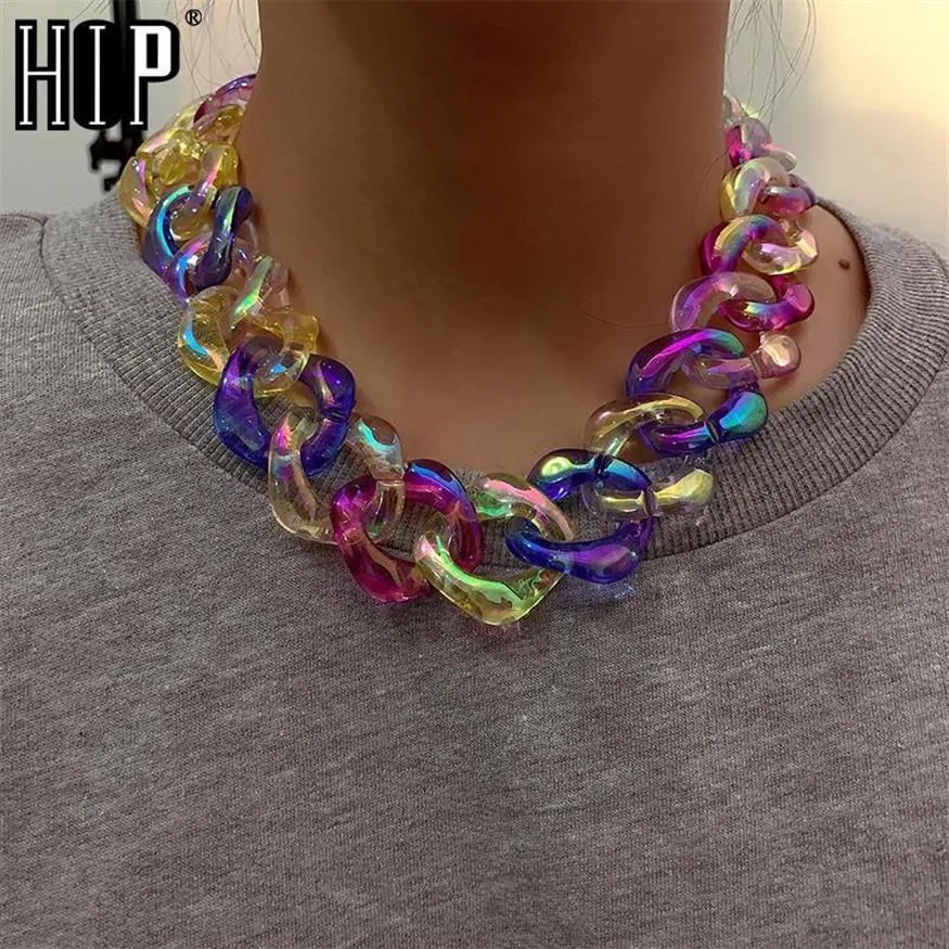 Ketten Hip Hop Schmuck Regenbogen Acryl Kette Halskette Choker Kragen Für Frauen Mädchen Fashion248j