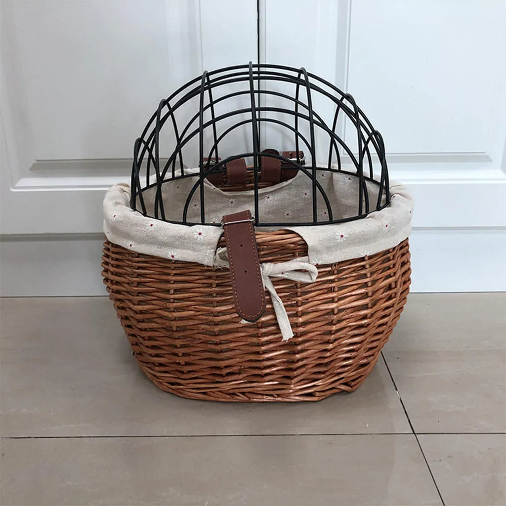 Bike Basket Wicker with Wire Top Bicycle Handlebar Basket Small Pet Carrier