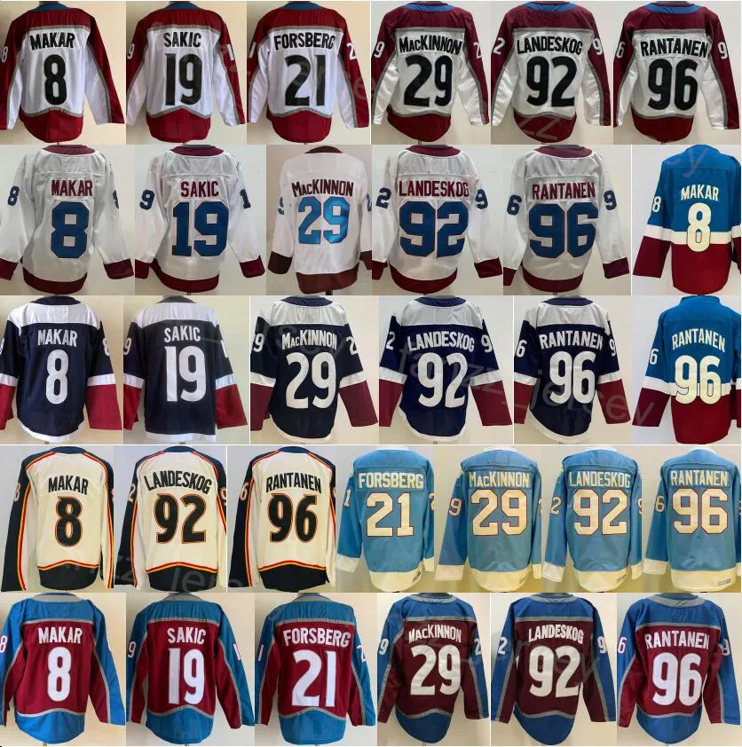 Retro retro hóquei 96 mikko rantanen jersey homem 19 joe sakic 21 Peter forsberg 29 Nathan Mackinnon 92 Gabriel Landeskog 8 Cale Makar Stitched Stadium Series Team