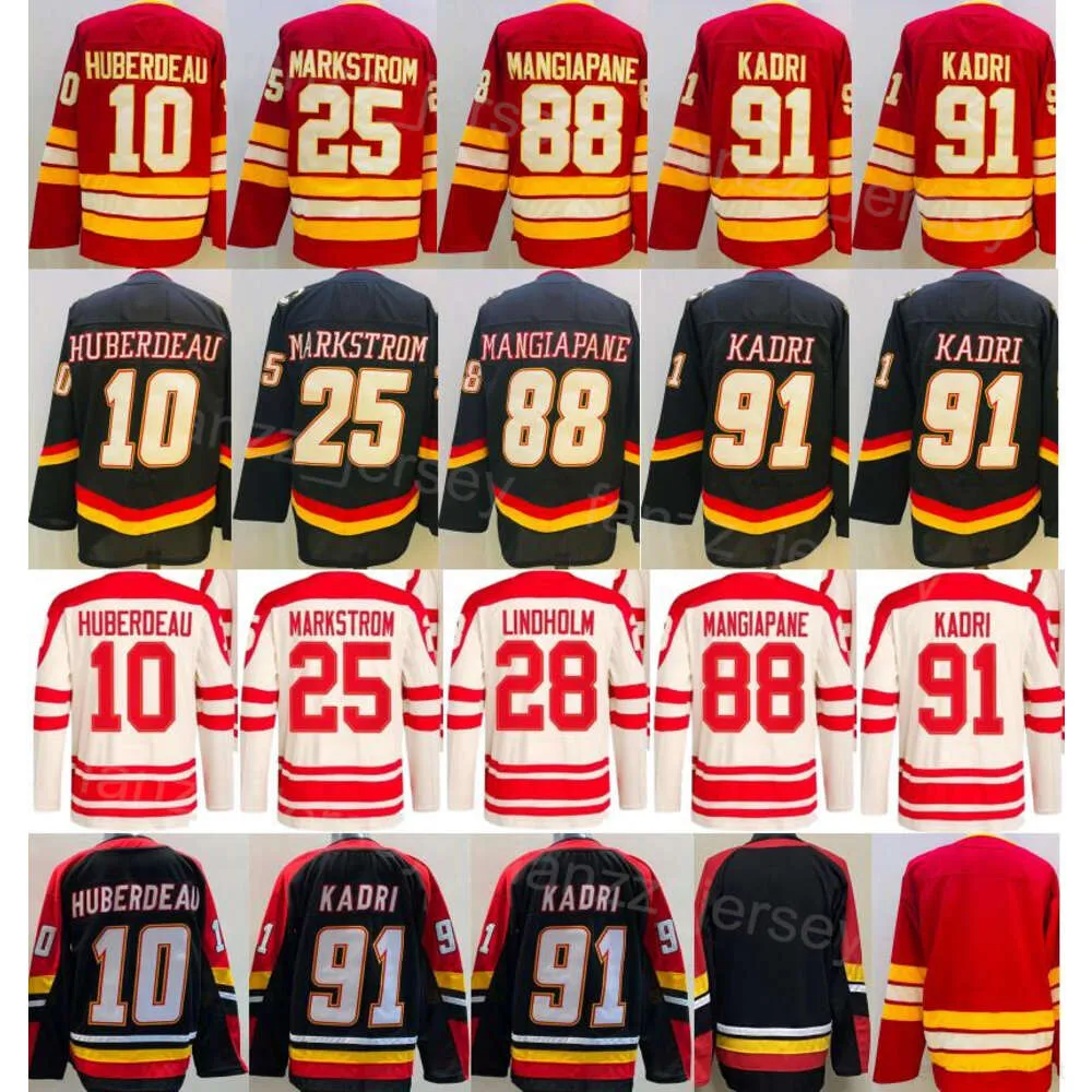 리버스 레트로 하키 10 Jonathan Huberdeau Jerseys Heritage Classic 25 Jacob Markstrom 28 Elias Lindholm 88 Andrew Mangiapane 91 Nazem Kadri 스티칭 스포츠 남자