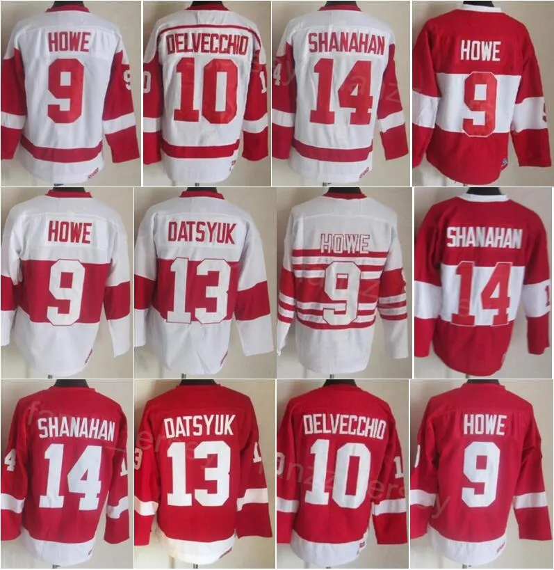 Man vintage hockey 13 Pavel Datsyuk Jersey Retro 14 Brendan Shanahan 9 Gordie Howe 24 Chris Chelios 10 Alex Delvecchio 75th Year Team Red White Color Classic CCM