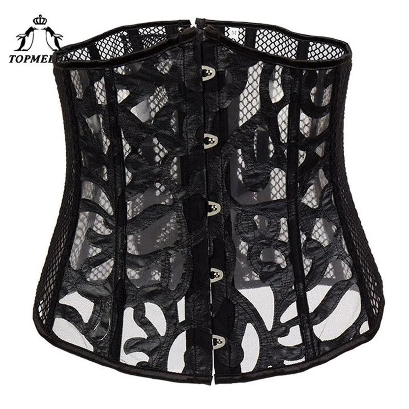 TOPMELON Underbust Corset Wachten Trainer Steampunk Bustier Gothic Corselet Sexy Corset Vrouwen Mode Bloemen Transparent268i