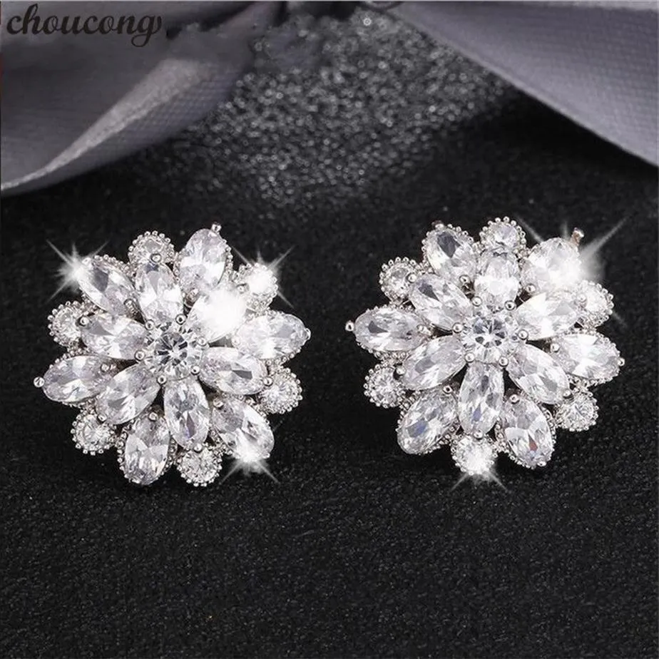 Choucong Flower Shape Drop Earring 5A Zircon 925 Sterling Silver Engagement Wedding Dingle örhängen för kvinnor brudsmycken262v