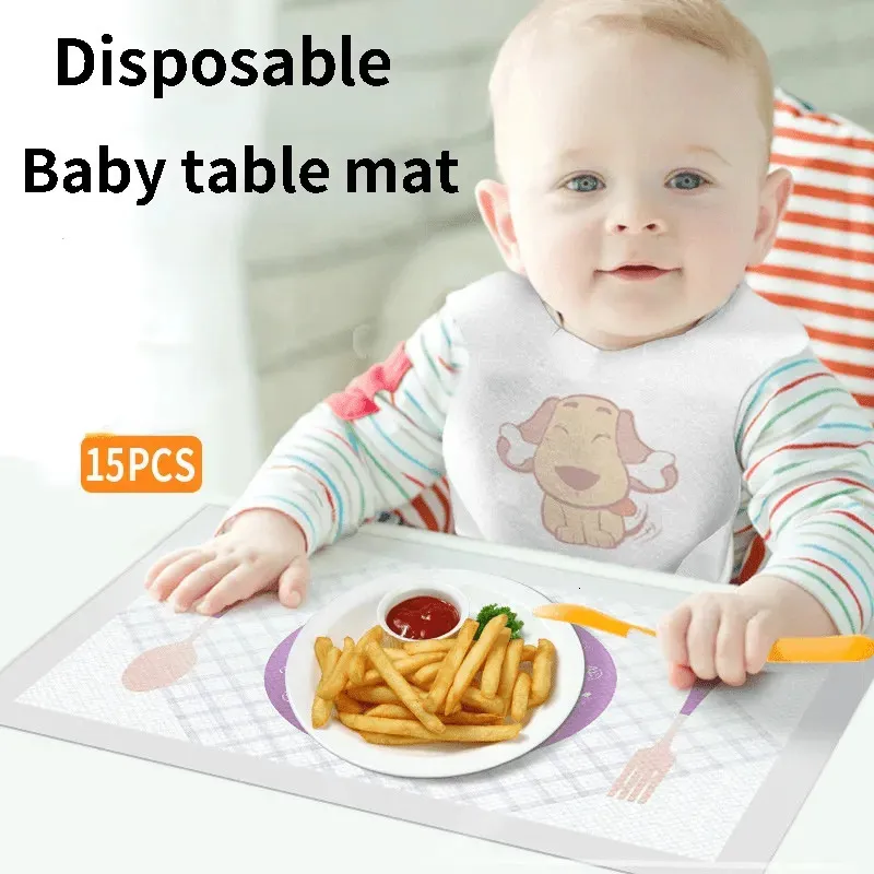 Bibs Burp Cloths 15pcs/bag Portable Disposable Baby Eat Table Mat Water And Oil Proof Baby Tablecloth Children's Outdoor Camping Dining Chair Mat 231006