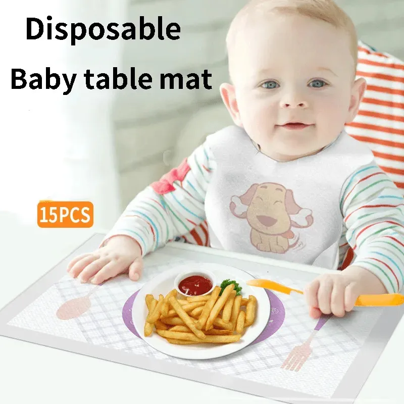 Lätzchen Spucktücher 15 teile/beutel Tragbare Einweg Baby Essen Tisch Matte Wasser Und Öl Beweis Baby Tischdecke Kinder Outdoor Camping Esszimmer stuhl Matte 231006