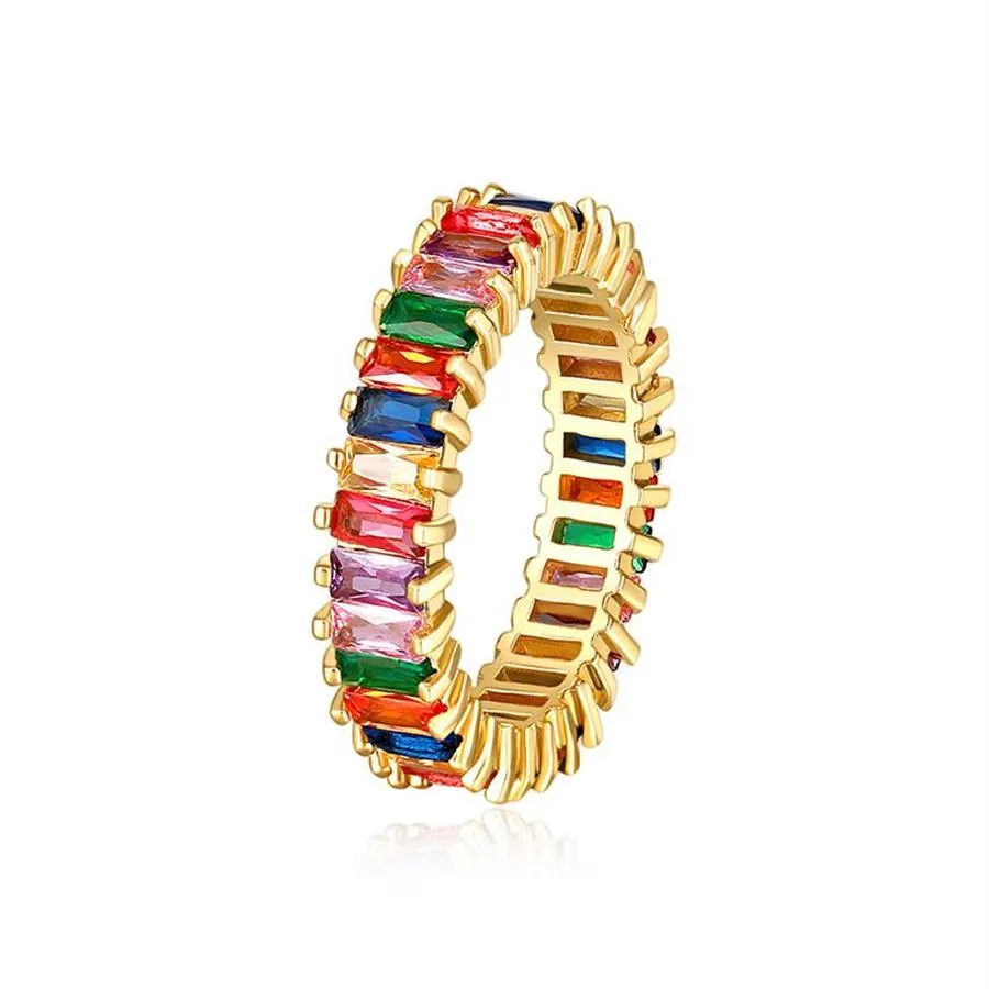 Mujeres Hombres 6-9 Anillos de amor de arco iris chapados en oro Anillo de bodas Micro pavimentado 7 colores Joyería de flores Amante Gift303I