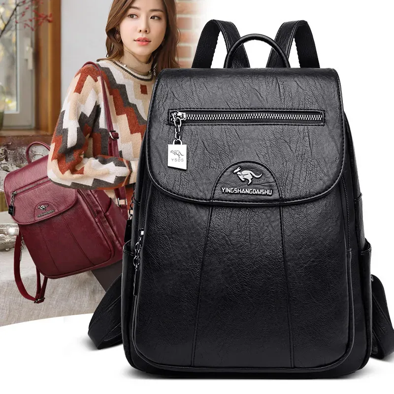 School Bags HighCapacity Women's Leather Backpack Korean Travel for Students Fashion Bag For Girls Feminina Laptop 231005