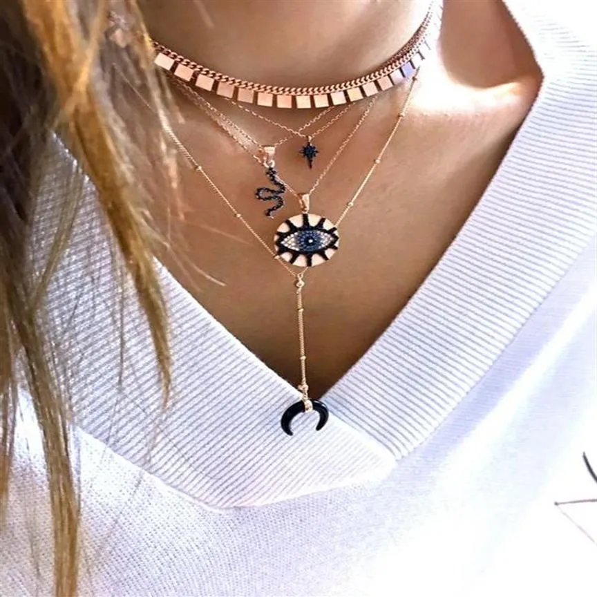 Round pendant engraved pave cz black white Evil eye BOHO Bohemia gold rose gold plated lucky eye necklace2492